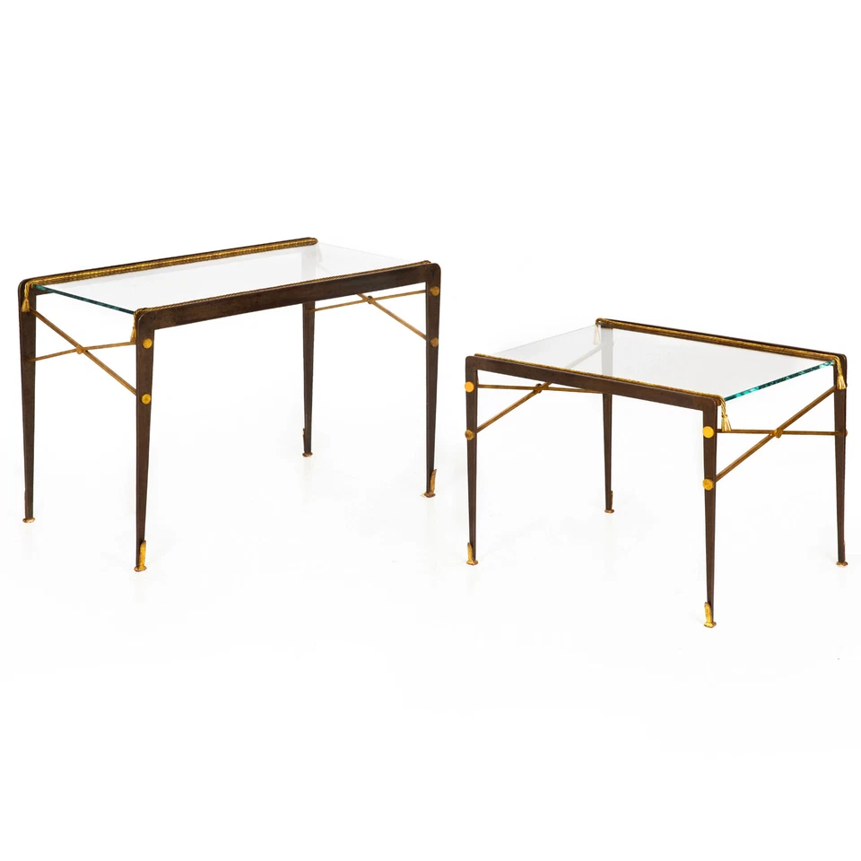 Par de mesas anidadoras de hierro modernas vintage francesas de mediados de siglo, estilo Jansen Foto 4 de 4