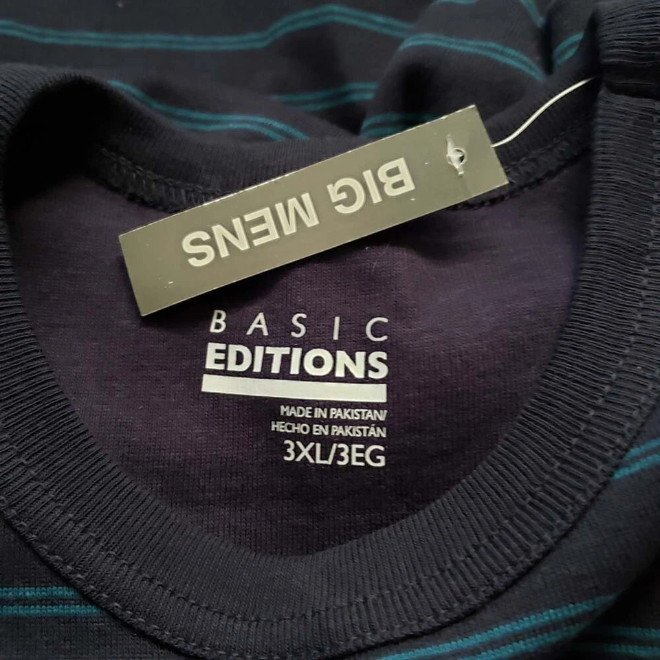 Big Men's Basic Editions 3XL Blue Striped LS 3 Button Knit Pullover Sweatshirt - Image 4 of 4