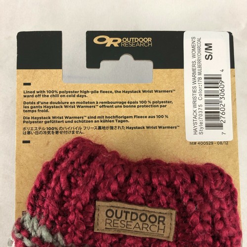 Outdoor Research Haystack Wrist Warmers Fleece Lined Striped Red White Gray S/M - Picture 3 of 4