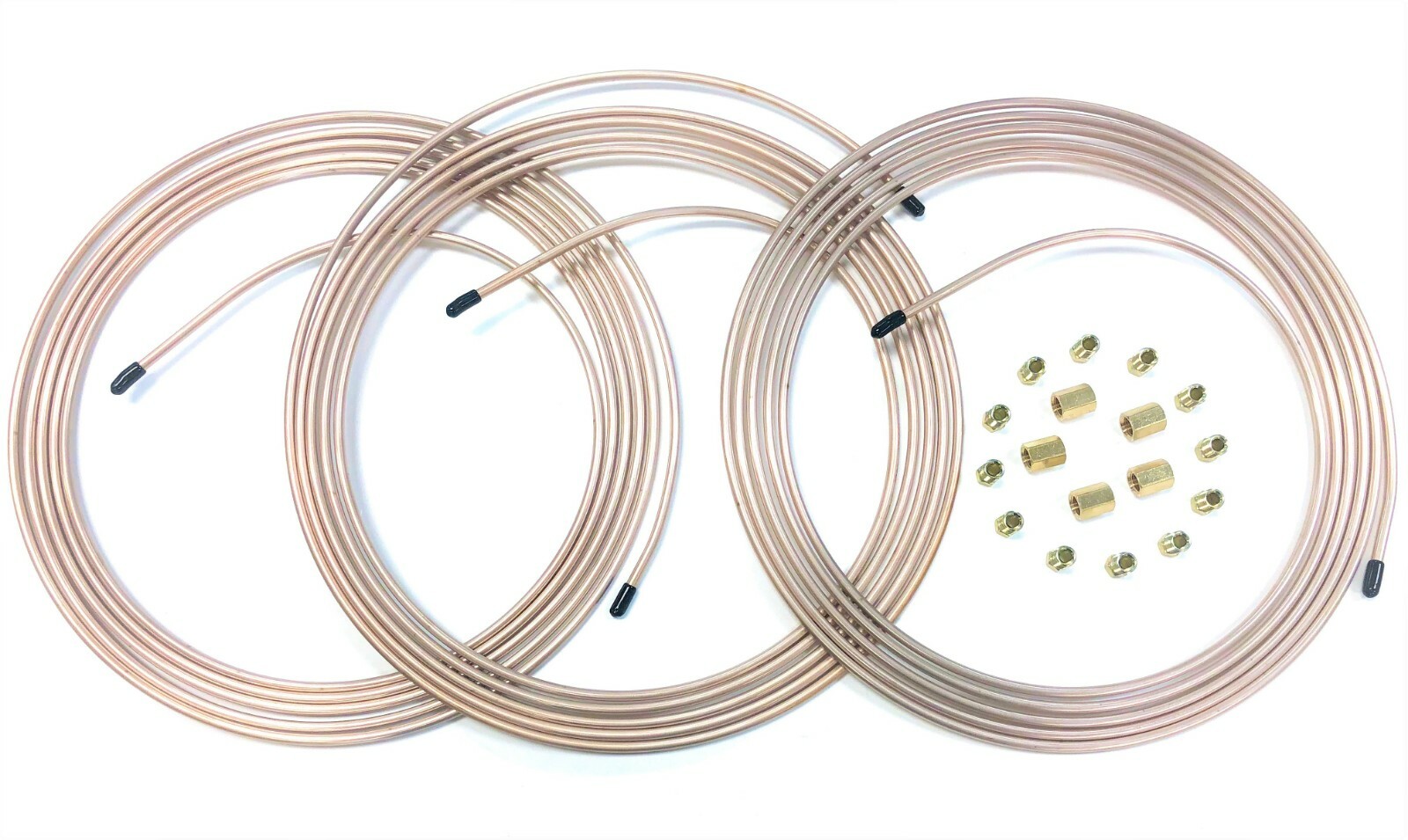 45 Ft of 3/16" Copper Nickel Brake Line w/ Fittings & Unions (3-15' Coils)