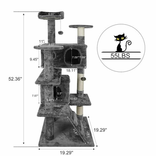 55" Cat Tree Tower Multi-Level Cat Condo Scratching Post Pet Kittens Play House - Picture 2 of 8