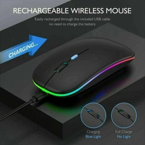 Cordless Optical Mice Wireless Led Mouse Light Pc For Laptop Rechargeable+USB - Image 2 of 4