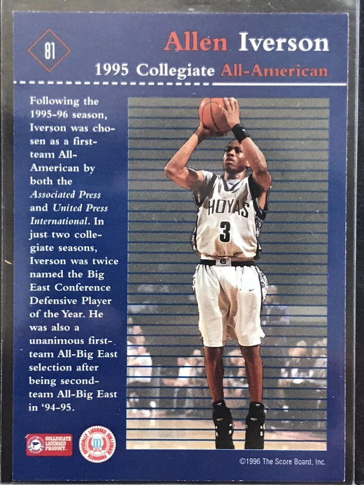 Allen Iverson AUTOGRAPHED 1996 Basketball Rookies Scoreboard Card - Image 2 of 2