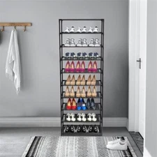 10 Tier Stackable Shoe Rack  - Stainless Steel Frame Holds 50 Pairs Of Shoes