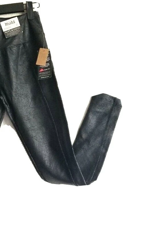 牛仔弹力皮革外观弹性弹力裤黑色 XS 码全新带标签 Mudd PONTE — 第 3/4 张图片