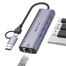 USB 3.0 Ethernet Adapter USB C Hub with RJ45 1000 Gigabit Ethernet Ports 3 US...