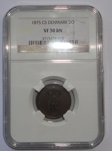DENMARK  COIN 2 ORE 1875  NGC VF 30 BN