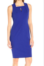 Calvin Klein Sheath Dress 12 Cobalt Blue Stretch Sheath Sleeveless Career Church