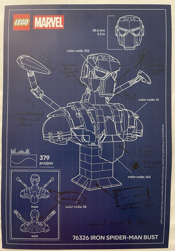IRON SPIDER-MAN Bust 2025 SDCC 13x19 Comic-Con LEGO Marvel Blueprint POSTER