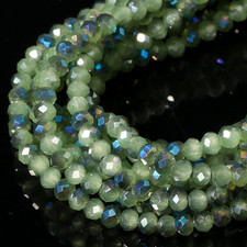 5 Strands 4Mm AB Green Color Half Plated Faceted Rondelle Beads, Glass Beads fo