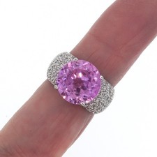 Sterling Silver Round Pink Cubic Zirconia Ring with CZ Side Stones, Size 6