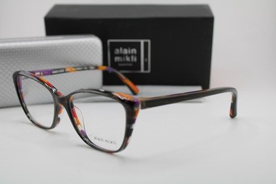 NEW ALAIN MIKLI A03082 001 BLACK ORANGE PURPLE BLACK AUTHENTIC EYEGLASSES 54-15