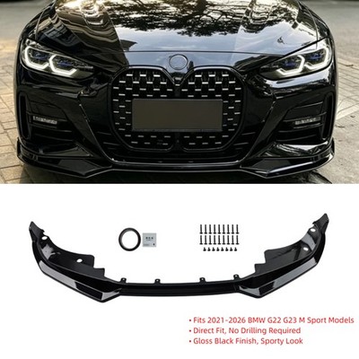 For 2021-2026 BMW G22 G23 4 Series M-SPORT Glossy Black Front Bumper Lip Spoiler
