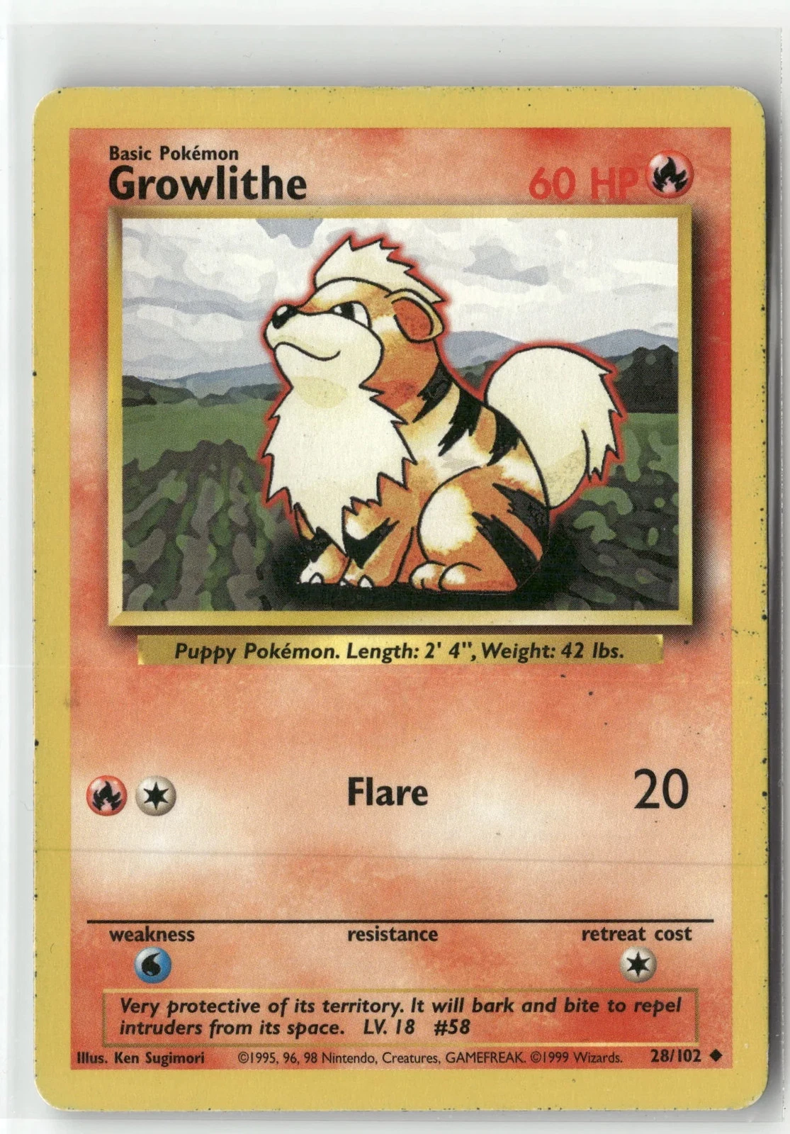 1999 Pokemon Base Set Shadowless Growlithe 28/102 Uncommon