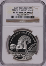 2009 Belarus 20 Roubles Straw Plaiting Silver 0.925 Coin Km# 363 NGC PF 69 UC