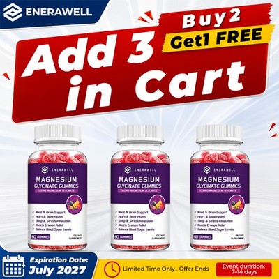 Magnesium Glycinate |1000mg| 60 Gummies | Buffered & Chelated, Add 3 in Cart