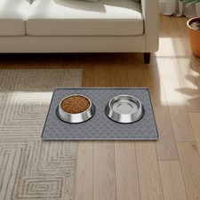 Grey Silicone Raised Edges Pet Feeding Mat for Dog & Cat Bowls 21.65*15.75in