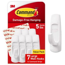 Large Command Hooks Pack, No Damage Adhesive, 7 Hooks & 12 Strips, 5lb Capacity 4.19 per strip