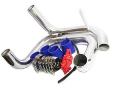Intercooler Charge Pipe Kit+Aluminum Piping+4-Ply Silicone Hose For 89-94 Nissan