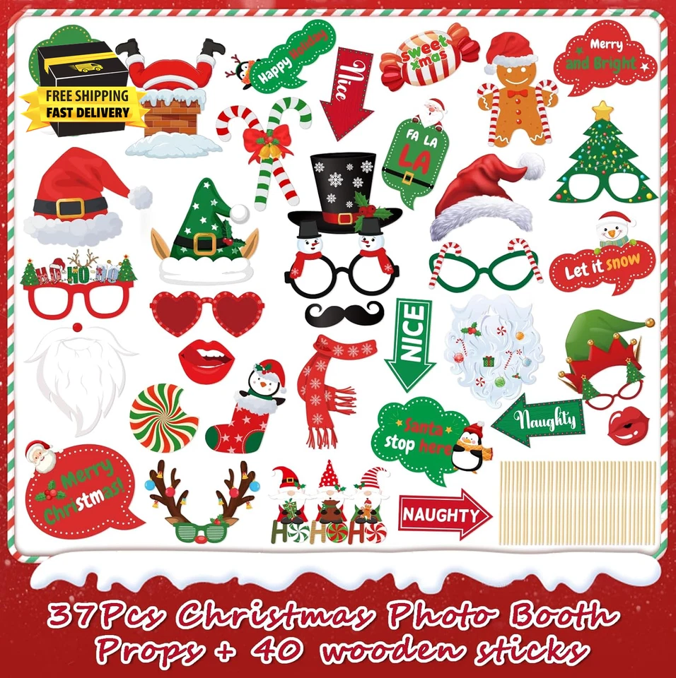Christmas Photo Booth Props - 36Pcs Christmas Party Decorations Decor & Selfie A - Image 2 of 4