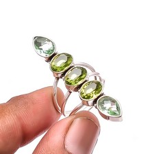 Peridot  Green Amethyst Five Stone Designer 925 Sterling Silver Ring S.5.5 R37