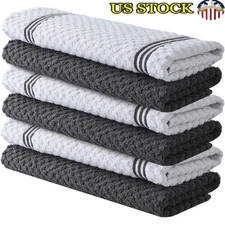 100 Cotton Kitchen Towels Ultra Soft Absorbent Dish Towels Terry Set of Six New