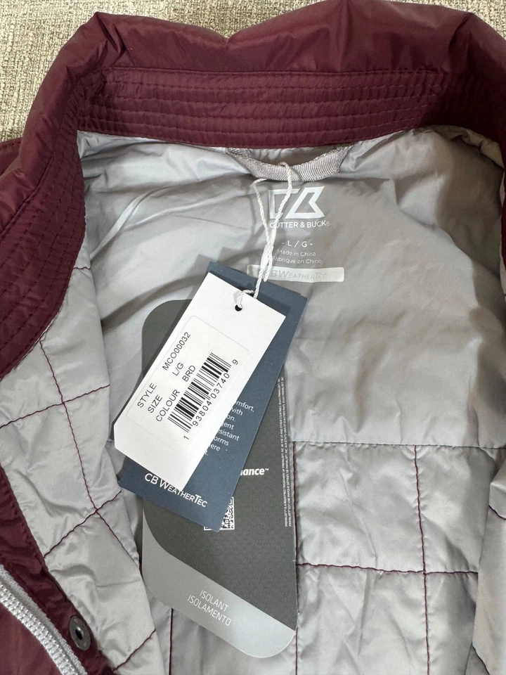 Cutter & Buck Rainier PrimaLoft men's insulated quilted shirt jacket L burgundy - Image 2 of 4