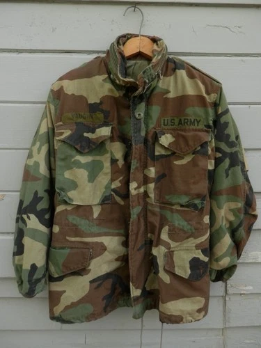 Vtg 1982 US Army M-65 Field Coat Jacket Mens XS Short Woodland Camo Cold Weather