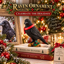 Raven Perched on Branch Christmas Tree Ornament Figurine Crow
