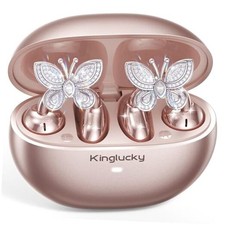 Clip-On Open Ear Earbuds with Detachable Butterfly Earrings, Rose Gold