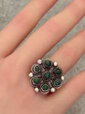 Old Vintage Native American ZUNI Green Turquoise Flower Cluster Ring Size 8