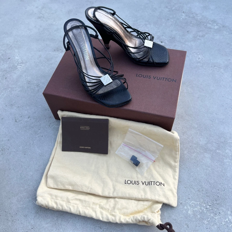 Louis Vuitton|Authentic Vintage Black Python Leather Silver Hardware Wedge(36.5) - Image 4 of 4