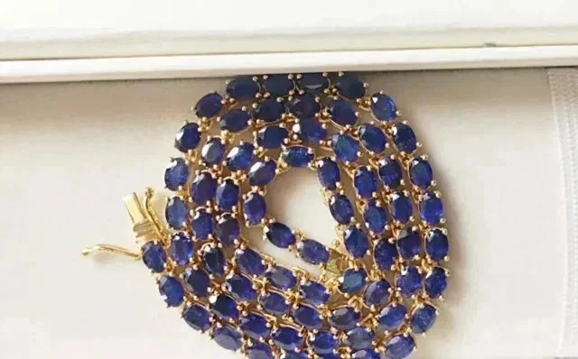 Collar Tenis 20" 9Ct Redondo Creado en Laboratorio Zafiro Azul Chapado en Oro Amarillo 14K Foto 3 de 4