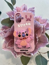 Funda Silicona Stitch 3D para iPhone 16 - Rosa Kawaii Cubierta Antigolpes
