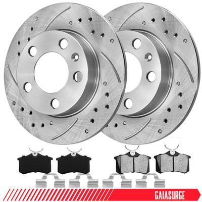 New Drilled Brake Rotors + Brake Pads Rear for Audi TT 00-04 VW Golf 99-06 Jetta