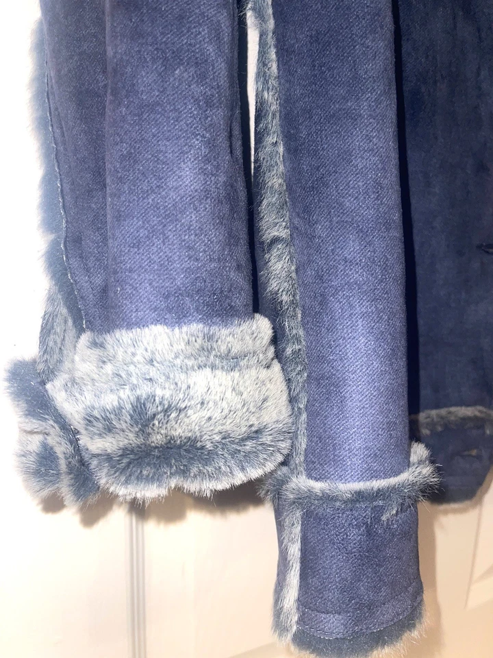 Dennis Basso женщин джинсовой ткани синий искусственной замши серый мех с подкладкой теплый пальто размер маленький - Изображение 2 из 4