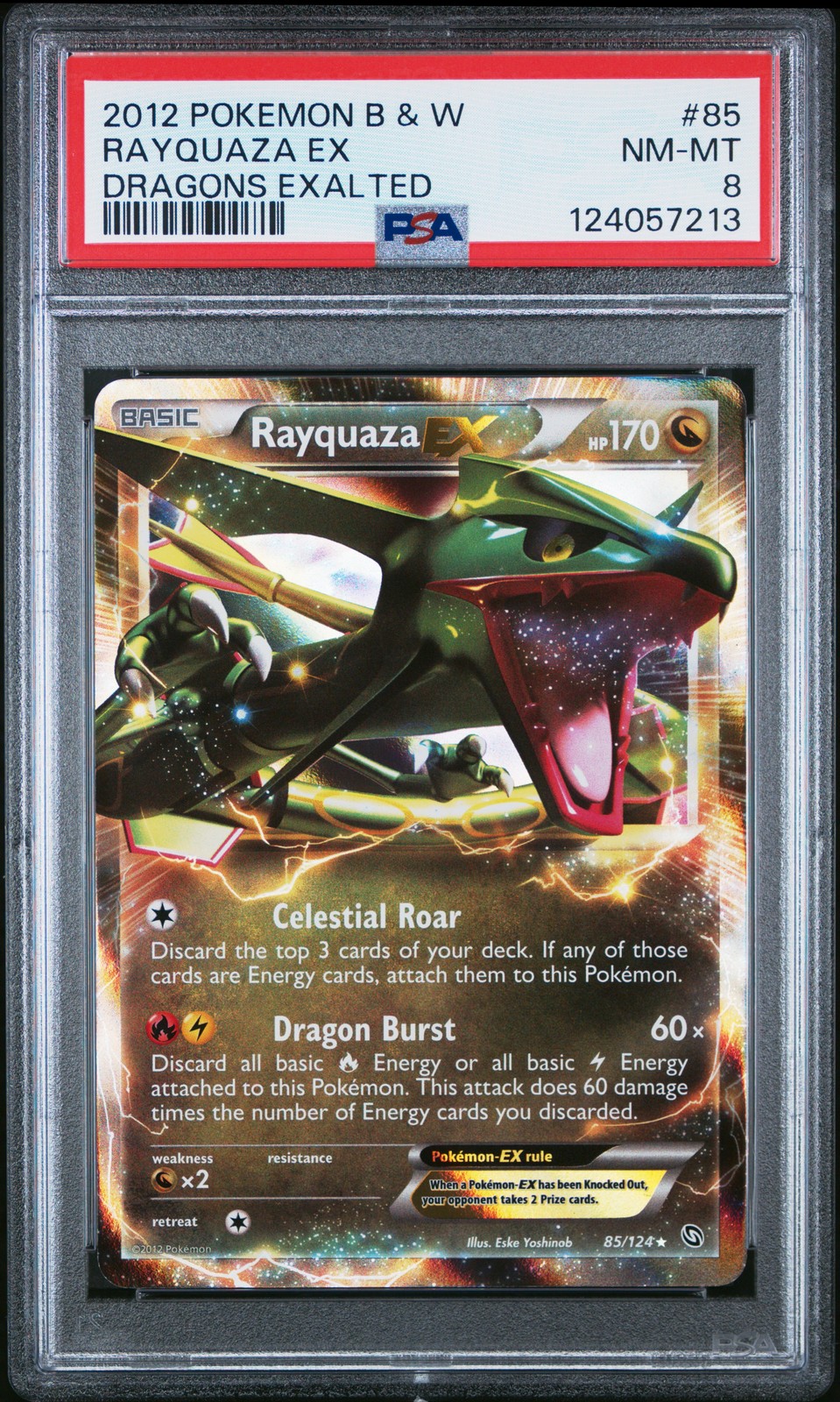2012 POKEMON BLACK & WHITE DRAGONS EXALTED #85 RAYQUAZA EX PSA 8