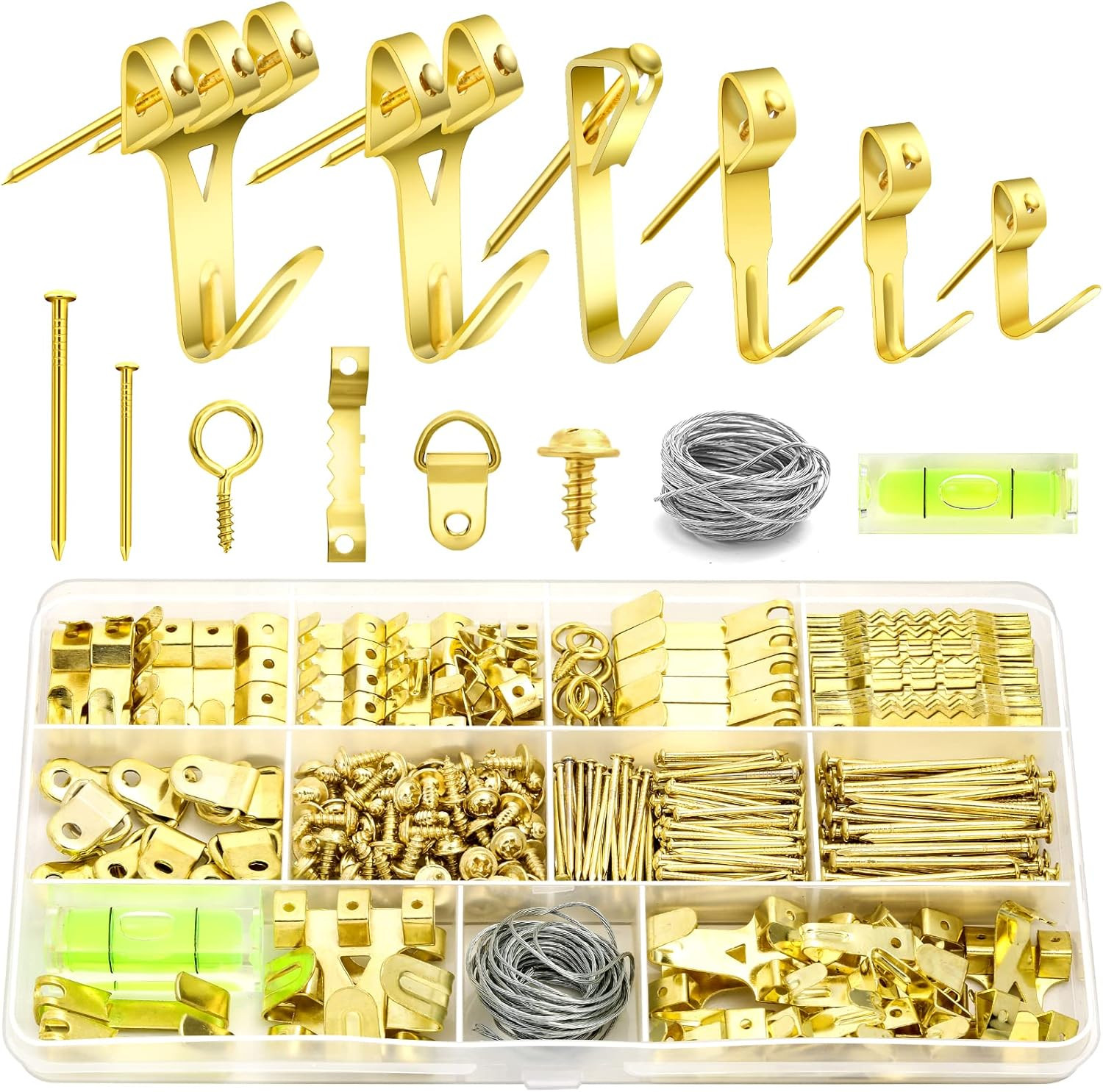 372PCS Picture Hooks for Frames, Hanging Kit with Hangers, Nails, Wire, Mini Lev