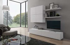 Parete attrezzata mobile soggiorno TV con mensole e modulo sospeso design bianco