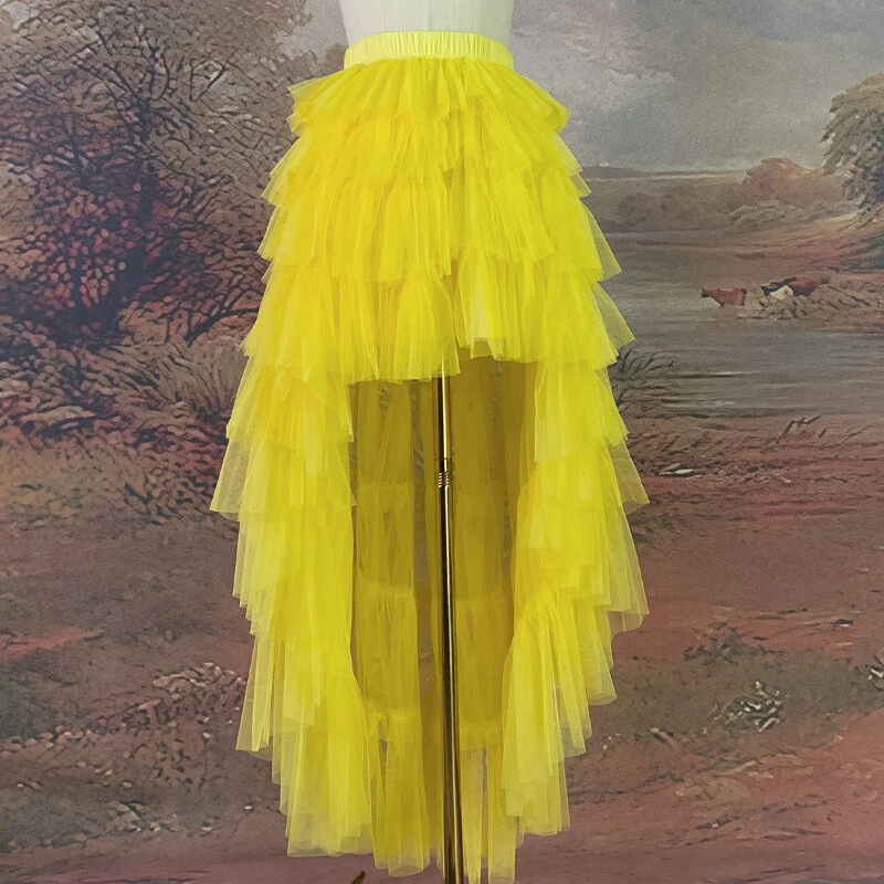 Women Hi Low Skirt Layered Tiered Mesh Tulle Dance Skirt Princess