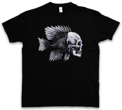 FISH SKULL T-SHIRT Fishing Fisher Rod Pole Bone Hunting River Sea and Line