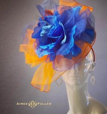 Kentucky Derby Hat Orange and Blue Rose Fascinator Del Mar Melbourne Cup Ascot