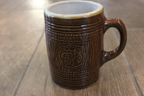 1920's McCoy Pottery Stoneware Tankard Stein Mug. Brown W Grapes & Leaves. Large