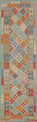 Tribal Nomadic-inspired Reversible Kilim Kelim 10' Rug Runner for Hallway 3x10