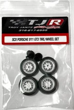 SCX 1/32 Stock Tires, Silver Wheels & struts sets for PORSCHE 911 - New