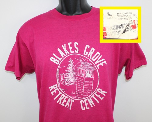 DISTRESSED 1980s Screen Stars Blakes Grove Retreat Center vtg tee fuchsia pink