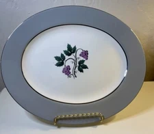 HOMER LAUGHLIN CHINA - CAVALIER EGGSHELL - 11.75” SERVING PLATE- GRAPES GRAY RIM
