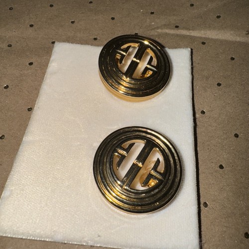 Vintage 80s Givenchy signed Paris New York Statement Gold Color Clip on Earrings - Picture 2 of 10