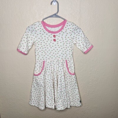 Eleanor Rose Ditsy Rosebud Camila Dress Girls 8-10 White Round Neck 3/4 Sleeve