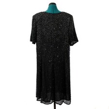 Vintage 80s Brilliante by J.A. Black Sequin Dress Cocktail Party Silk Short...